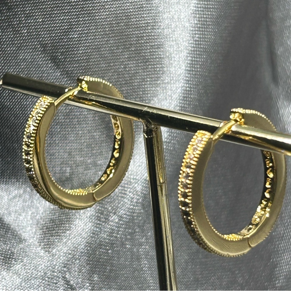 NWOT Sterling silver gold plated pave hoops